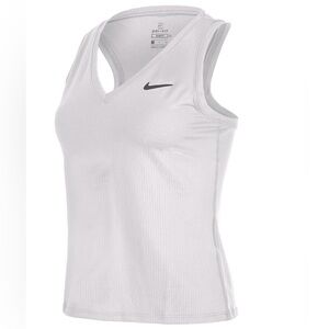 Nike White V‑Neck Dri-FIT Tank Top with Black Swoosh